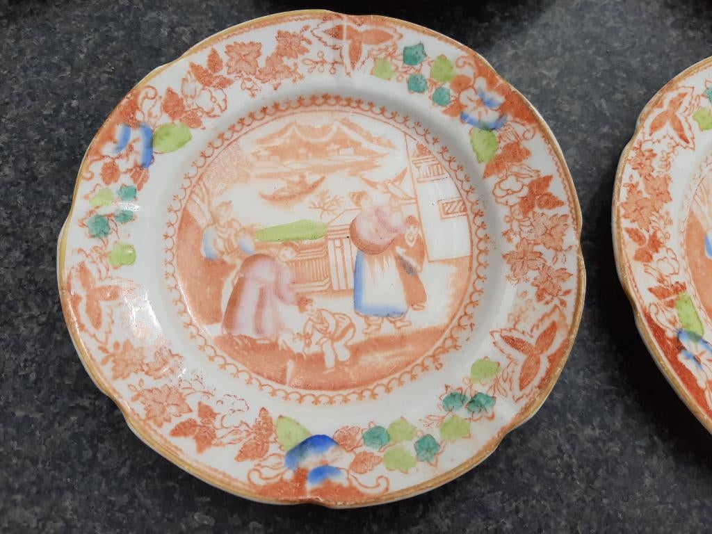 Acht antieke Europese/Aziatische bordjes, Ophalen of Verzenden
