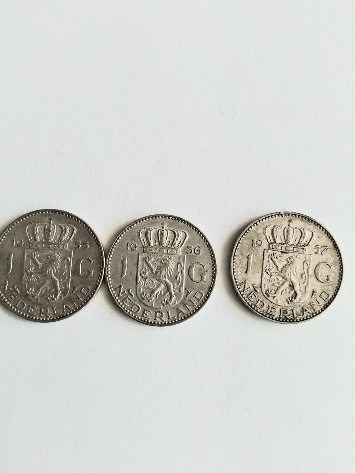 Set van 3 Nederlandse Guldens Koningin Juliana (1955-1957), 1 gulden, Koningin Juliana, Setje, Zilver