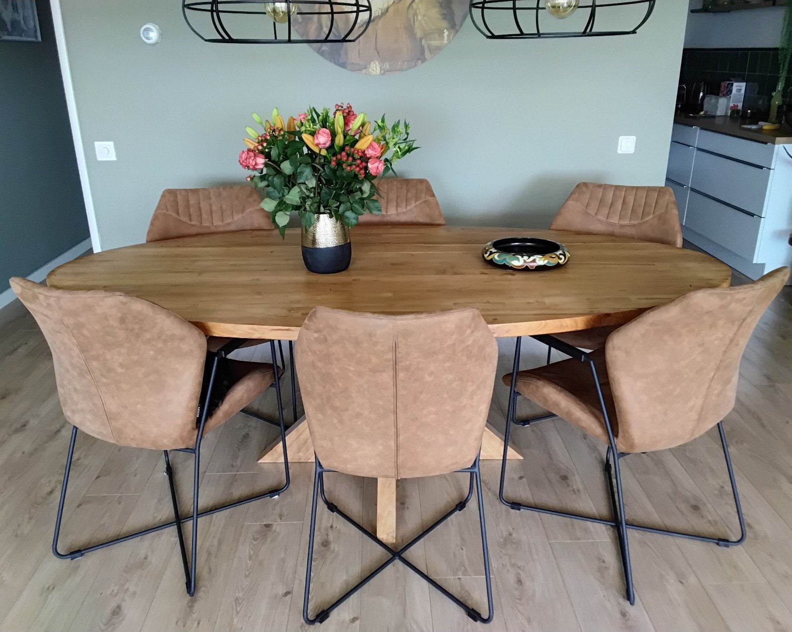 Eettafel ovaal & 6 stoelen, Gebruikt, 100 tot 150 cm, 200 cm of meer, Ophalen of Verzenden