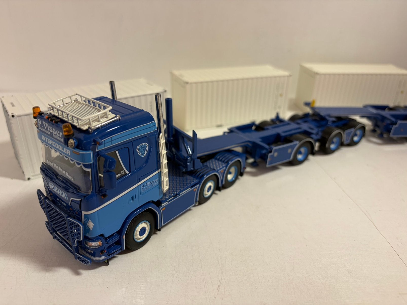 TEKNO SCANIA SUPER P VISSER BEEMSTER LZV CONTAINER TRANSPORT, Ophalen of Verzenden, Zo goed als nieuw, Bus of Vrachtwagen, Tekno