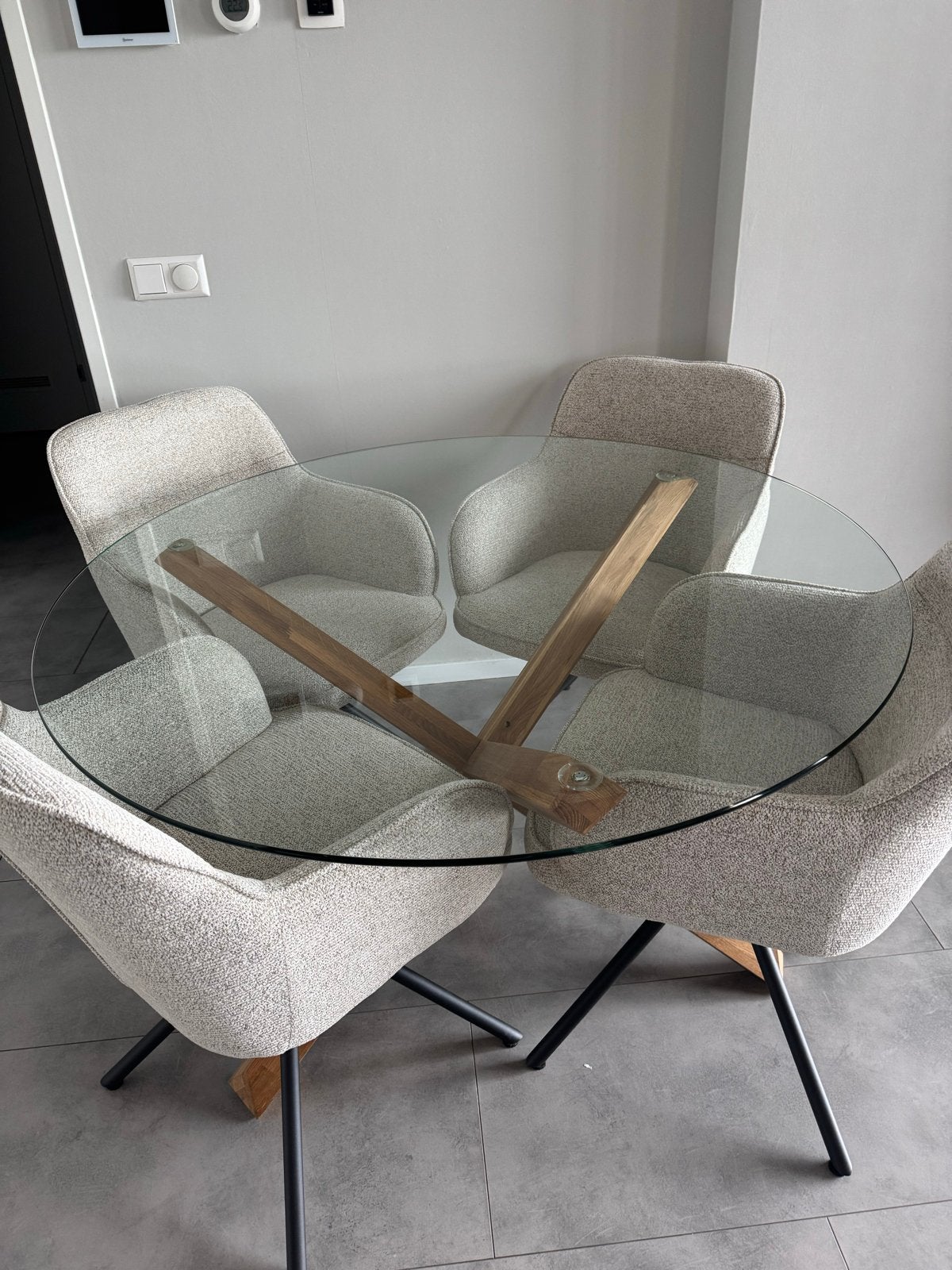 Glazen ronde eettafel (119), Ophalen, Gebruikt, 100 tot 150 cm, Rond