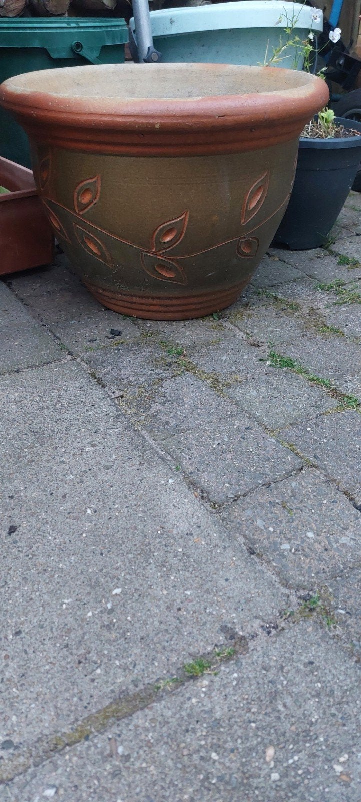 Grote aarderwerk pot geglazuurd, Tuin en Terras, Ophalen, Gebruikt, Rond, Steen