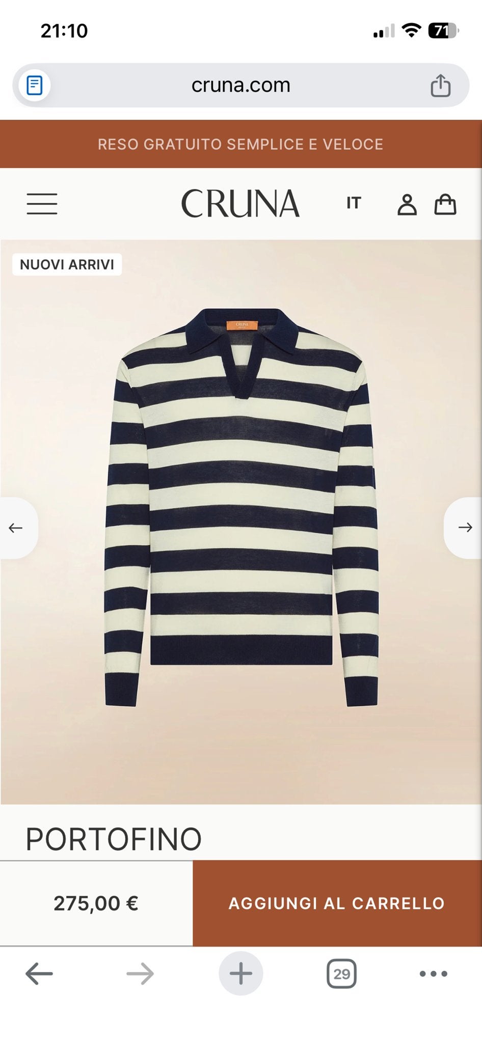 Crüna Portofino gestreepte polo - Nieuw, Nieuw, Ophalen of Verzenden, Maat 48/50 (M), Blauw
