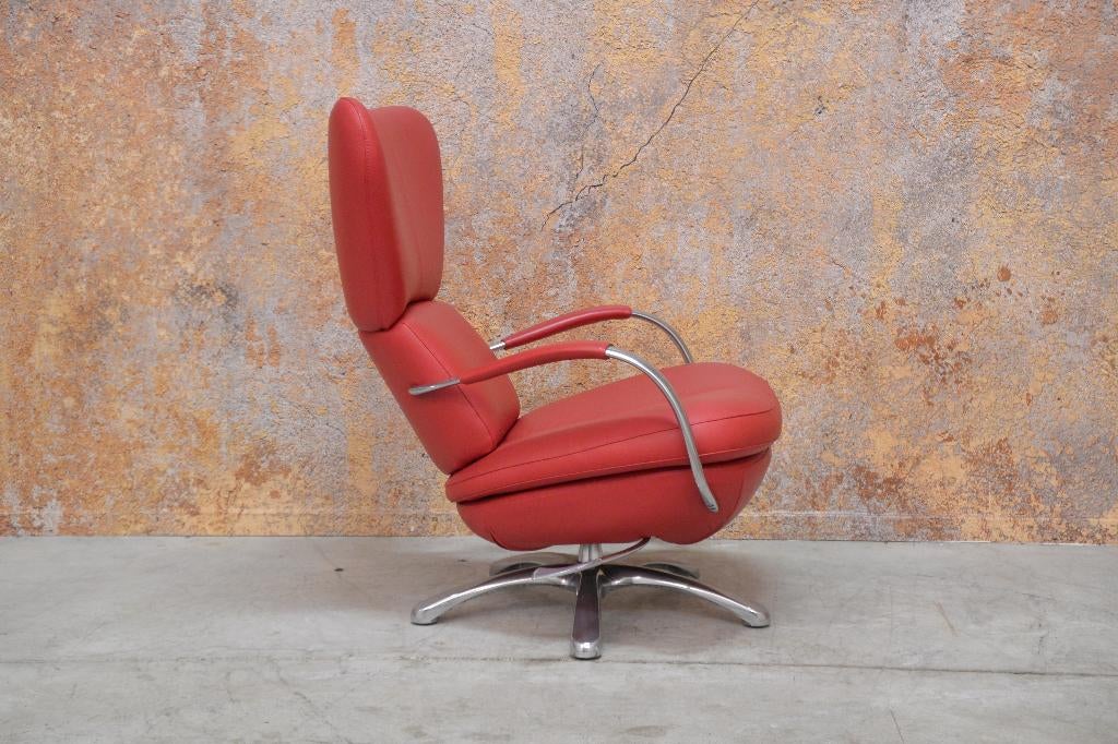 Als NIEUW! rode leren Leolux Formi design draaifauteuil, Huis en Inrichting, Leolux, Leolux, 75 tot 100 cm, Ophalen of Verzenden