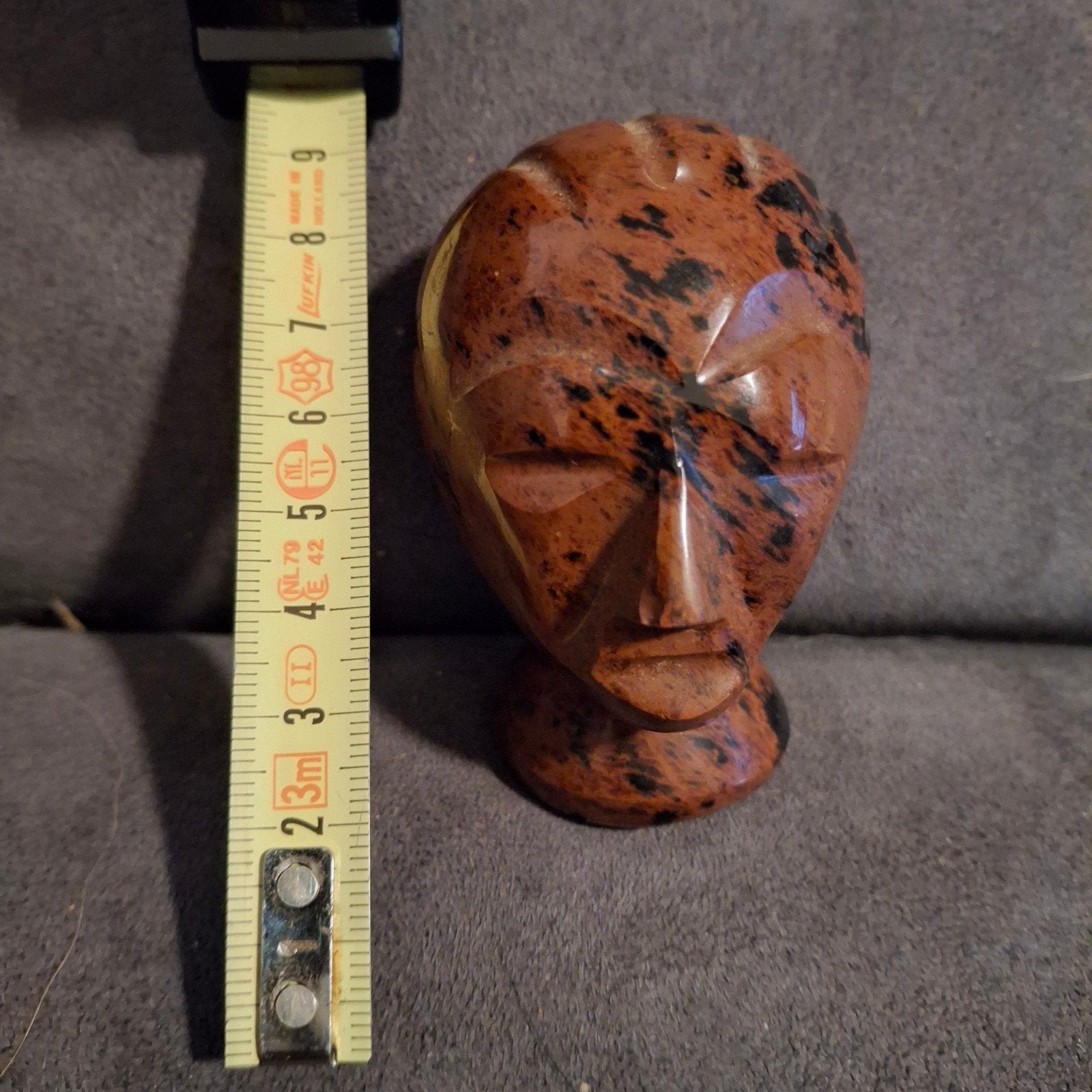 Vintage handgesneden obsidiaan hoofd - Mexicaanse kunst, Overige onderwerpen, Minder dan 20 cm, Buste, Ophalen of Verzenden