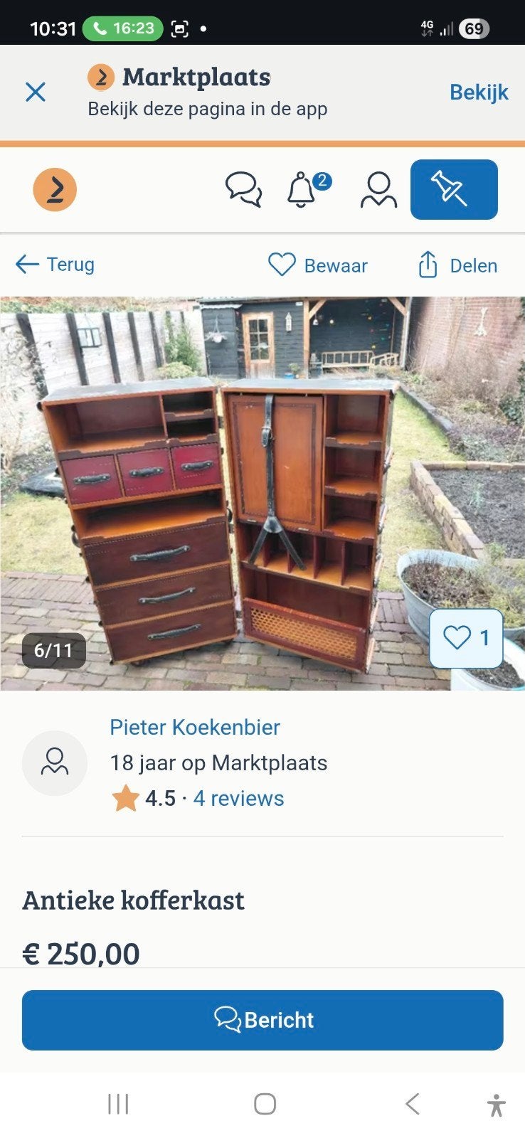 Vintage kofferkast, Ophalen, Hout, Cd's