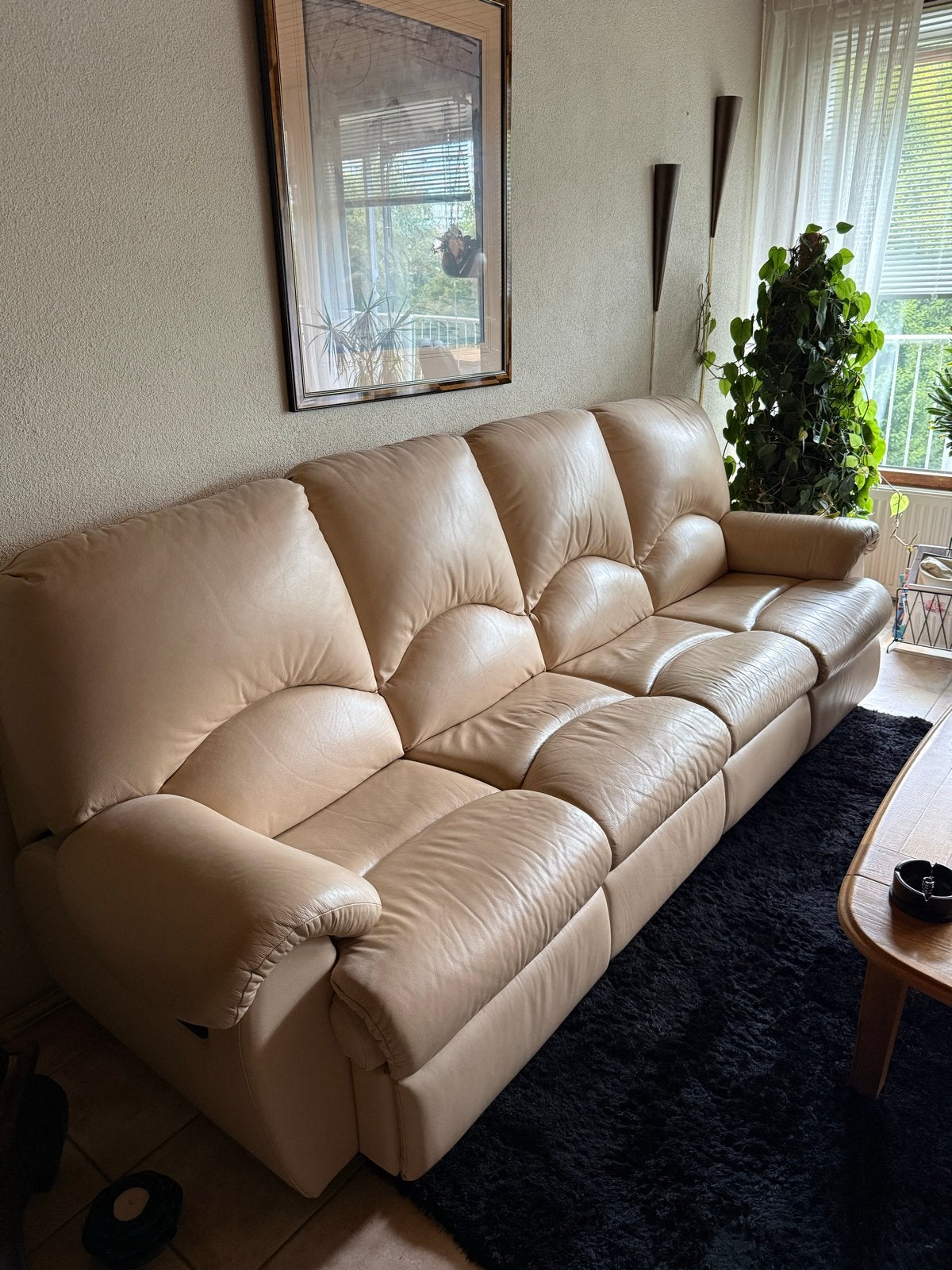 Lederen 4-zits bank met relaxfunctie, Ophalen, Gebruikt, Leer, Rechte bank