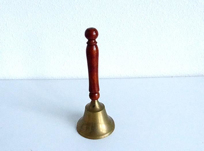 Vintage koperen tafelbel houten handvat, Antiek en Kunst, Ophalen of Verzenden