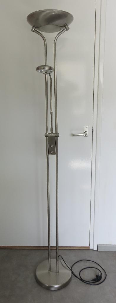 Massive RVS uplighter vloerlamp met leeslamp, Ophalen, Zo goed als nieuw, Glas, Modern