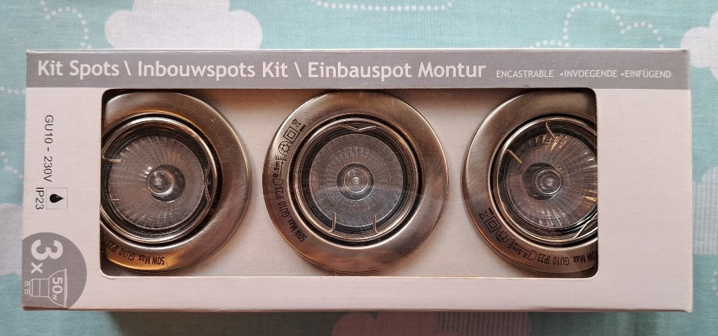 3x Inbouwspots Geborsteld Nikkel - Nieuw in Doos, Verzenden, Nieuw, Metaal, Inbouwspot