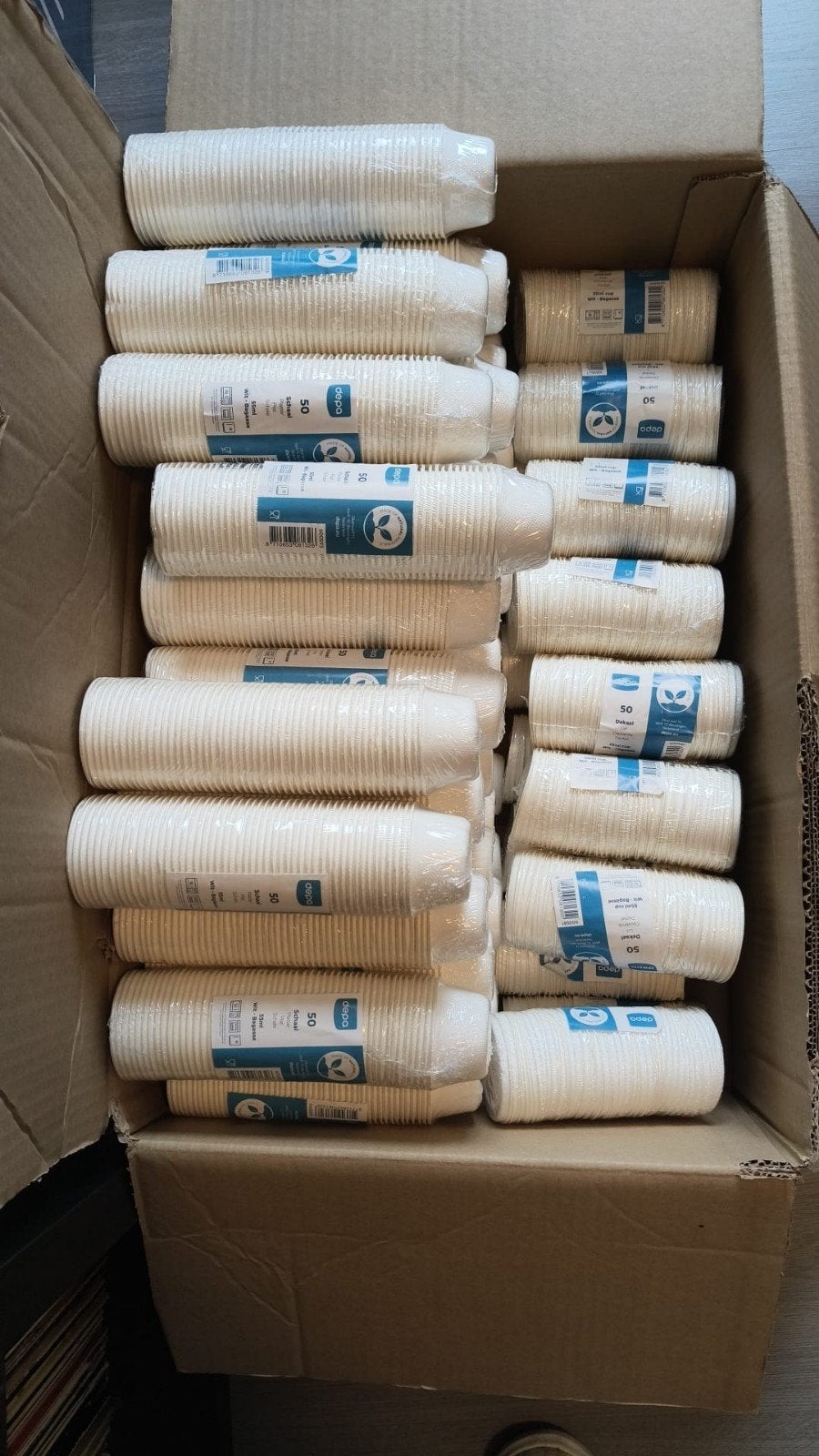 Depa Rietsuiker Pulp Cups en Deksel Partij - Diverse Maten, Ophalen, Nieuw