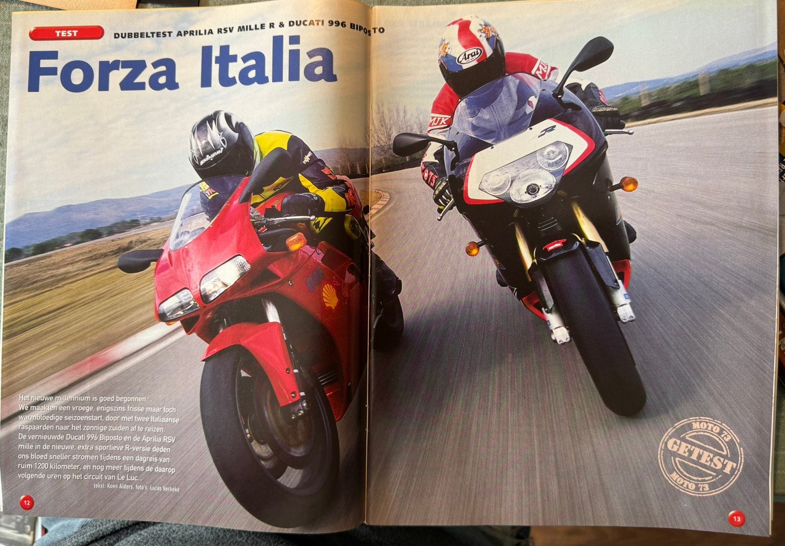 Test uit 2000 Aprilia RSV Mille R en Ducati 996 Bioposto, Verzenden, Zo goed als nieuw, Motoren