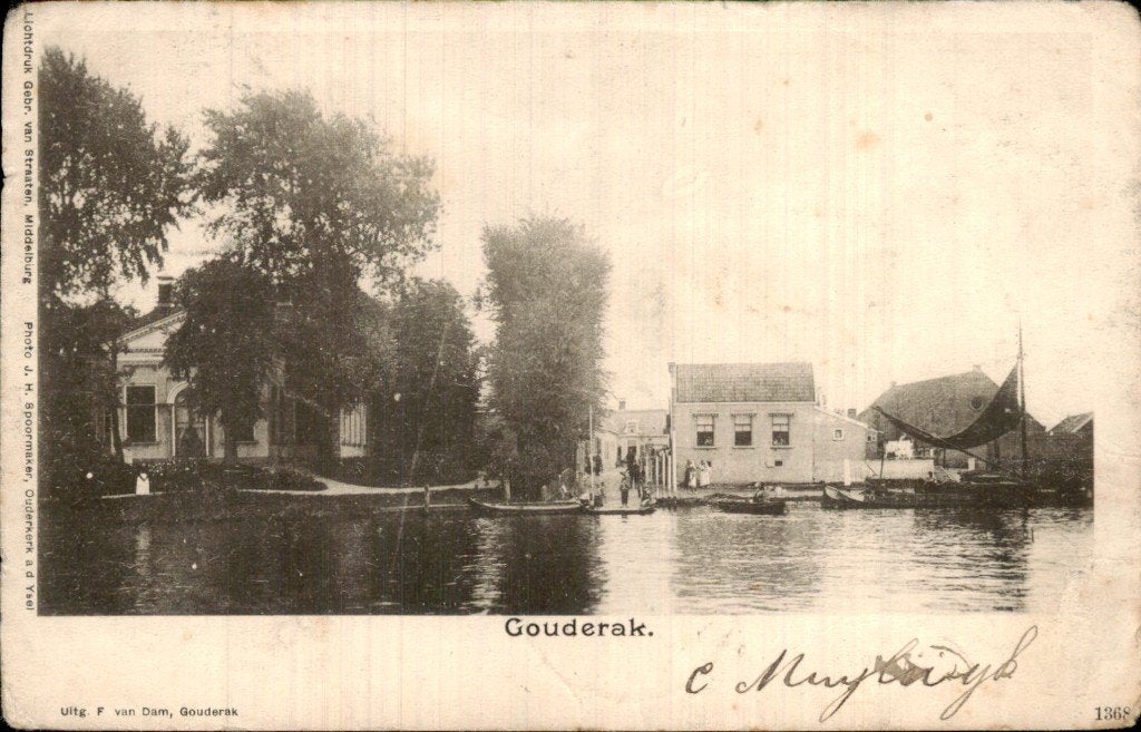Gouderak - Kade - Boten aan de oever, Ophalen of Verzenden, Voor 1920, Gelopen, Zuid-Holland