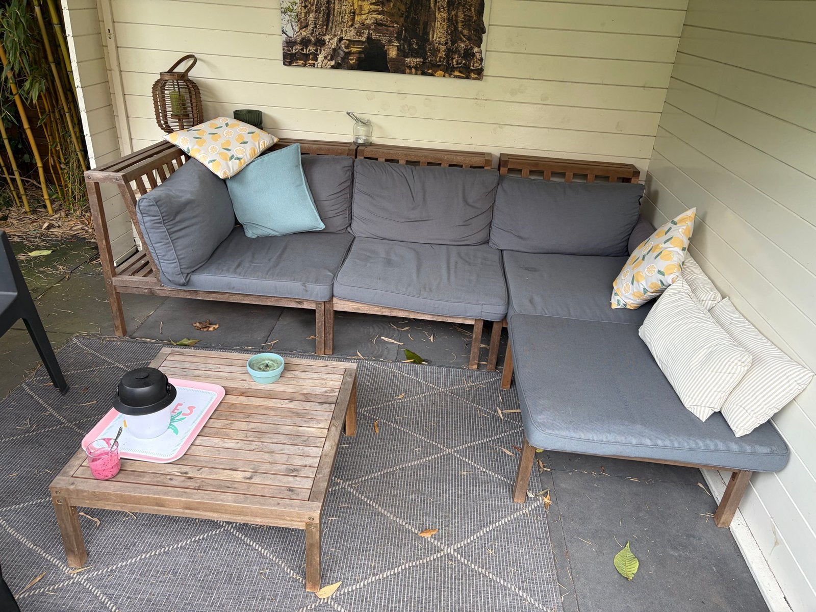 5-delige Hardhouten Tuinset met Bijzettafels, Ophalen, 4 zitplaatsen, Gebruikt, Hardhout