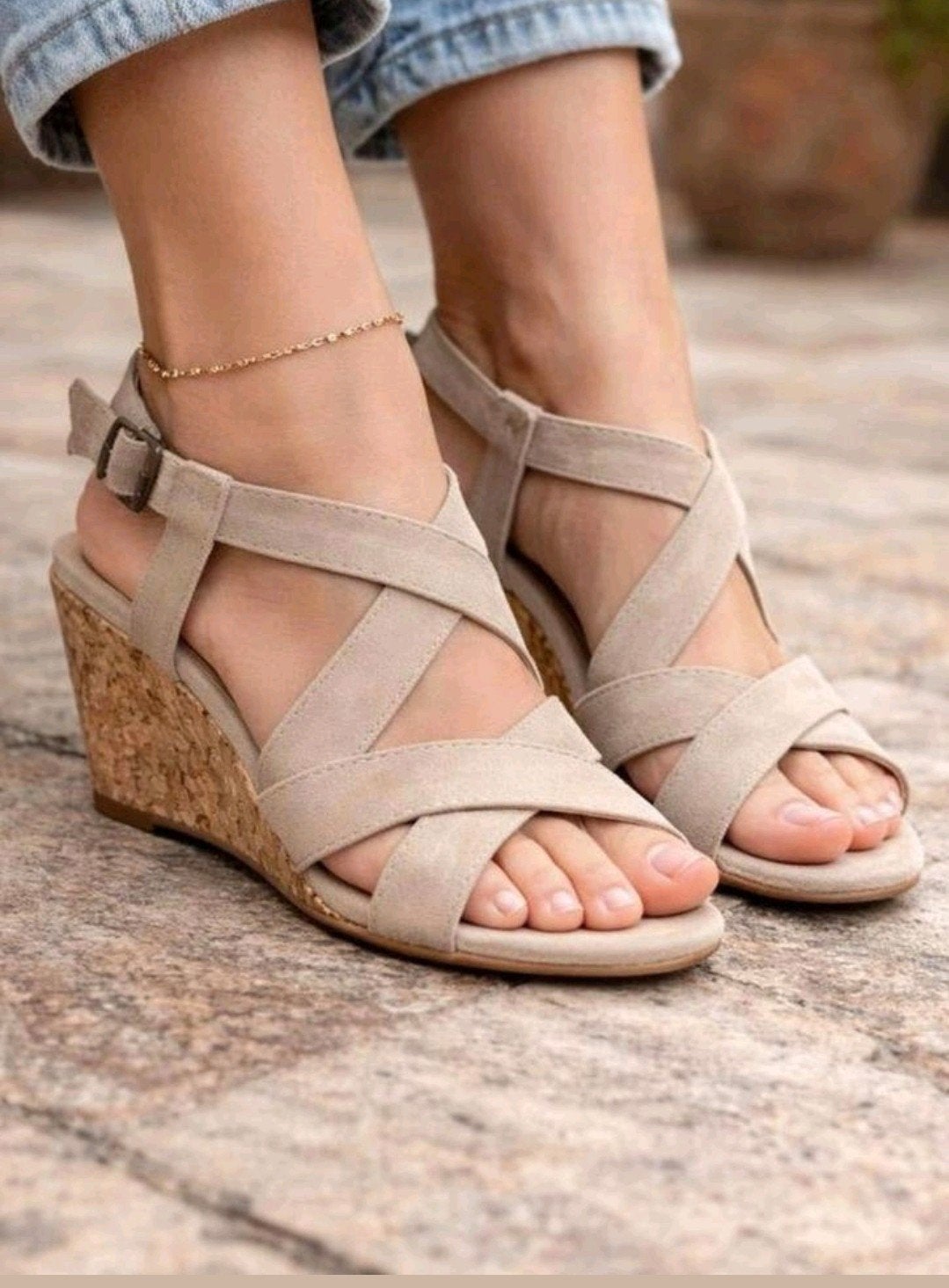 5th Avenue Beige Sleehak Sandalen Leer – Maat 38, Beige, Zo goed als nieuw, 5th Avenue, Sandalen of Muiltjes