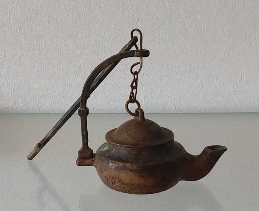 antieke mijnwerkers olielamp, koper messing, volgnr 39, Ophalen of Verzenden