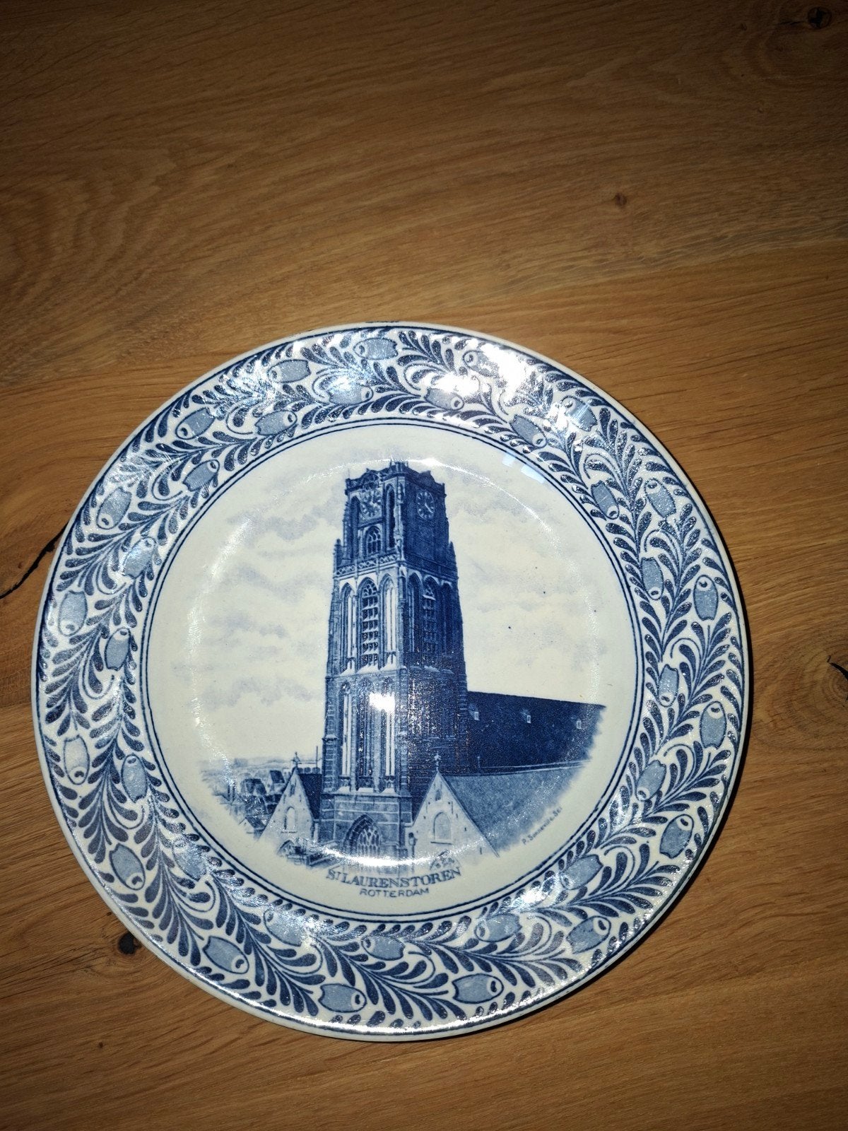 Delfts Blauw bord St. Laurenstoren Rotterdam, Ophalen of Verzenden