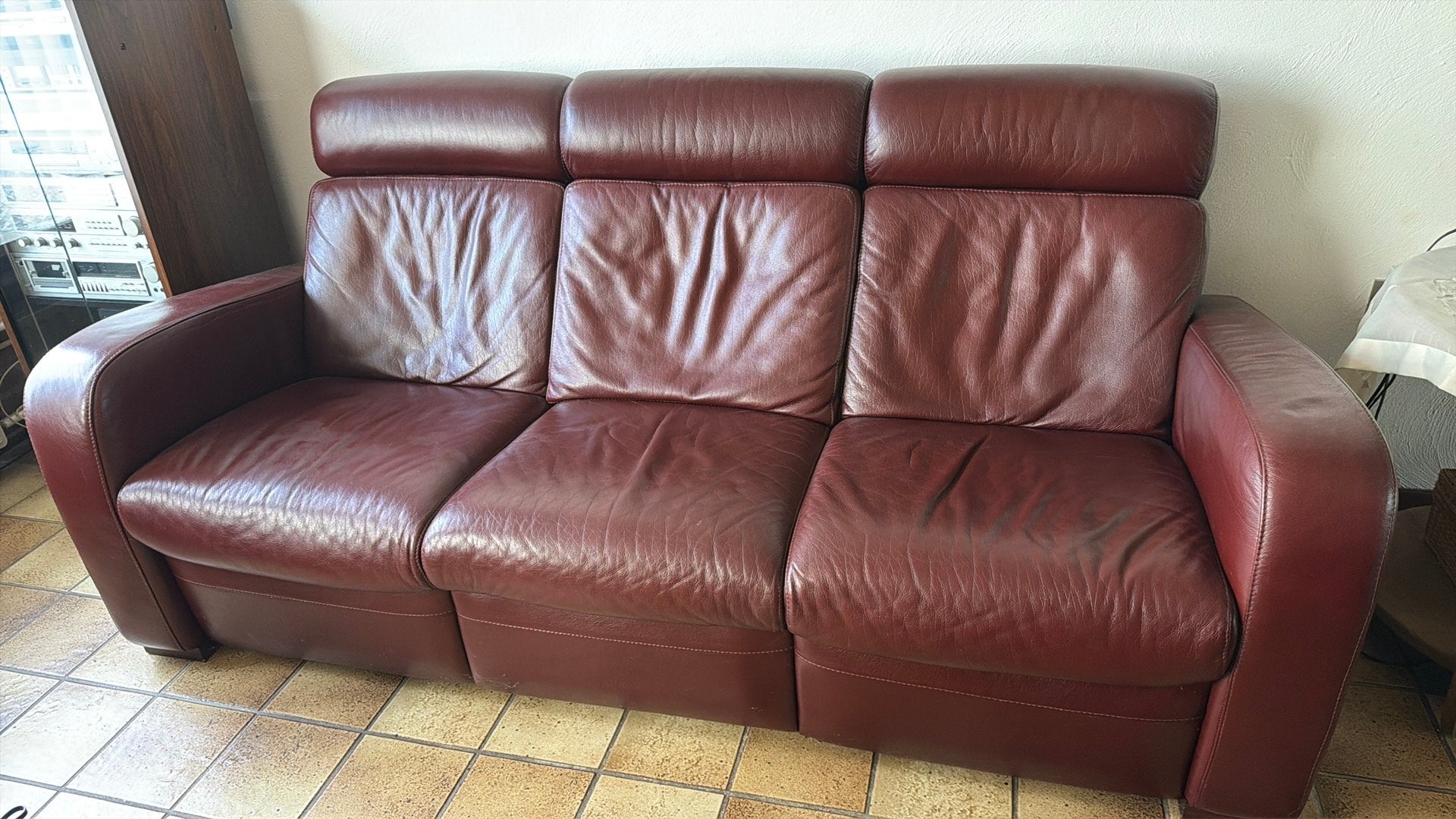 3zits lederen bankstel relax + 2 fauteuils, Huis en Inrichting, Ophalen, Zo goed als nieuw, Rechte bank, 200 tot 250 cm