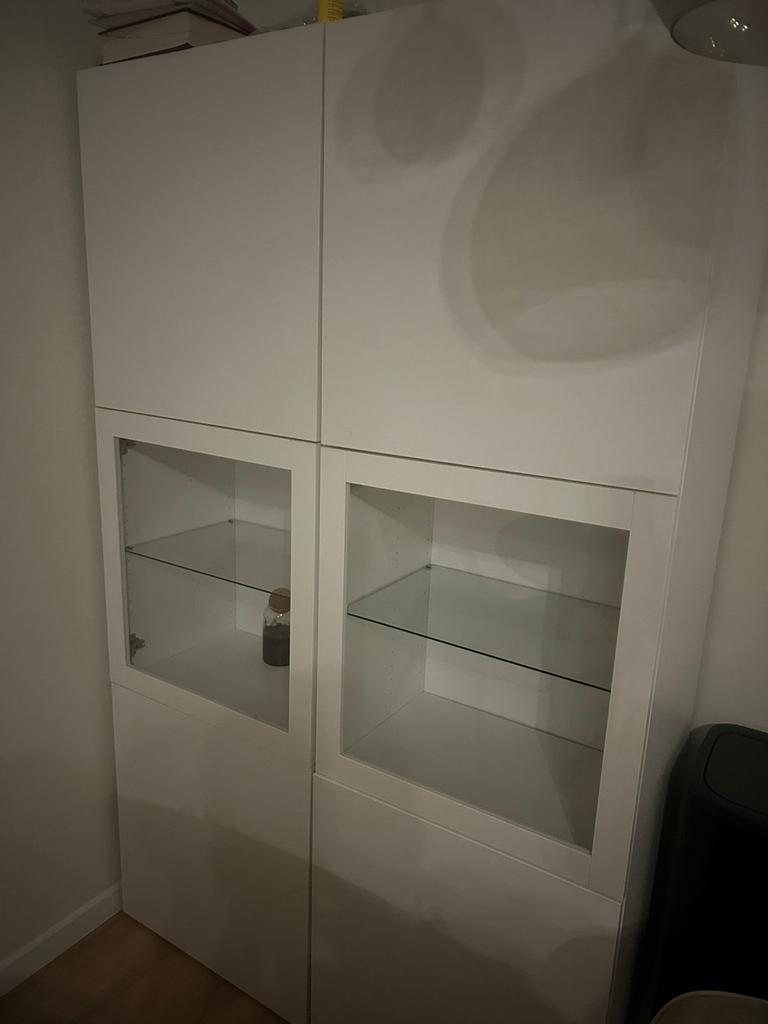 Witte Kast met Glazen Deuren - IKEA Besta, Ophalen of Verzenden, Gebruikt
