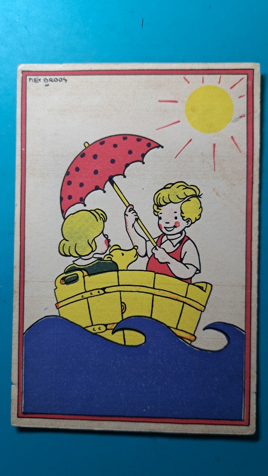 Kinderen in wastobbe. Schuitje varen gedicht., Ophalen of Verzenden, Gelopen, Kinderen