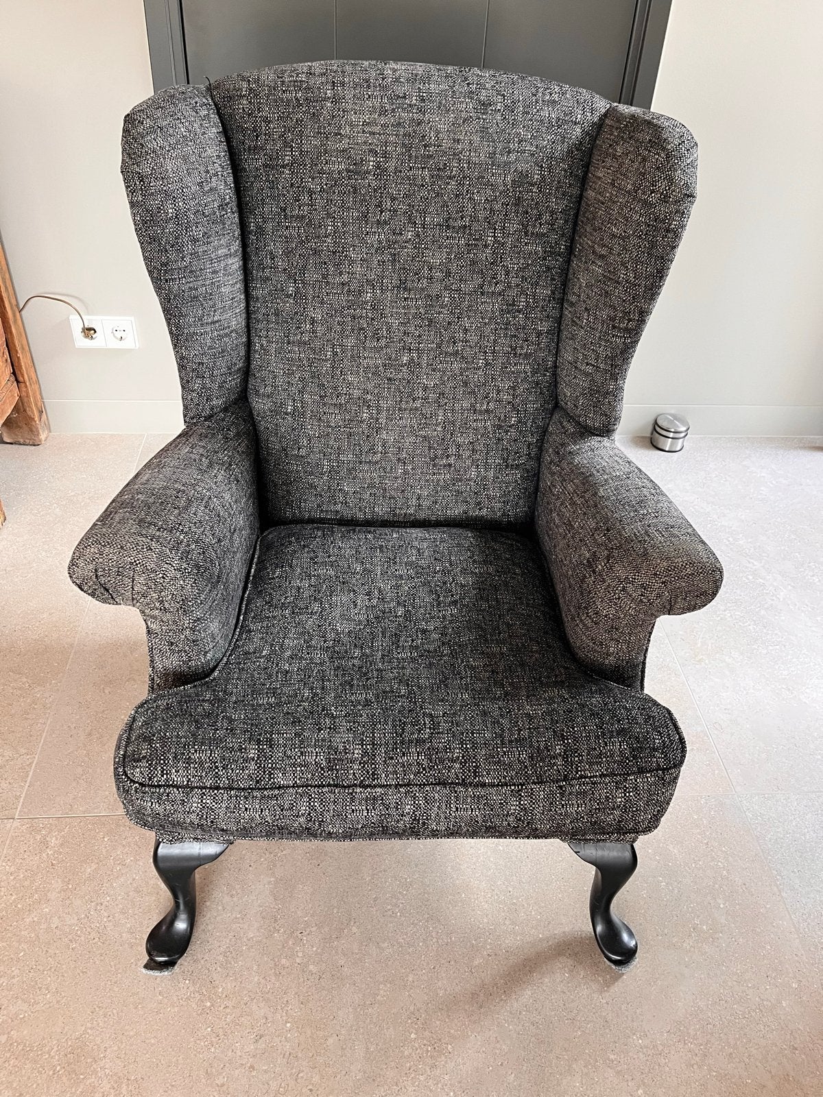 Stijlvolle oorfauteuil - Grijs gemêleerd, Ophalen, Gebruikt, Minder dan 75 cm, 75 tot 100 cm