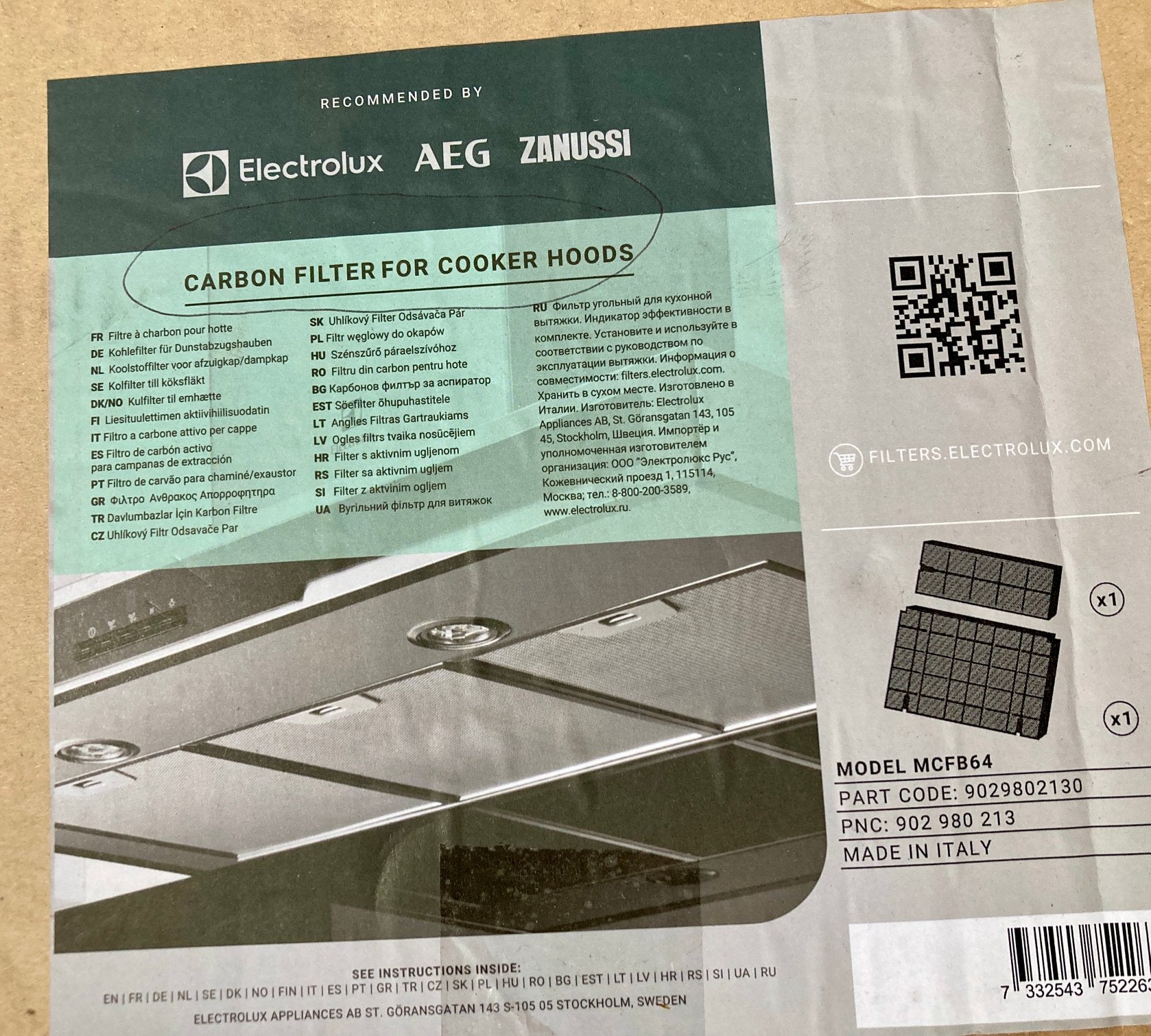 Nieuw AEG ZANUSSI Electrolux MCFB64 Koolstoffilter Afzuigkap, Ophalen, Nieuw