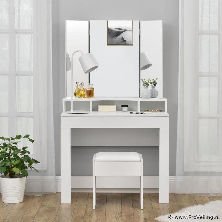 Online Veiling: Kaptafel krukje Melly wit, Nieuw