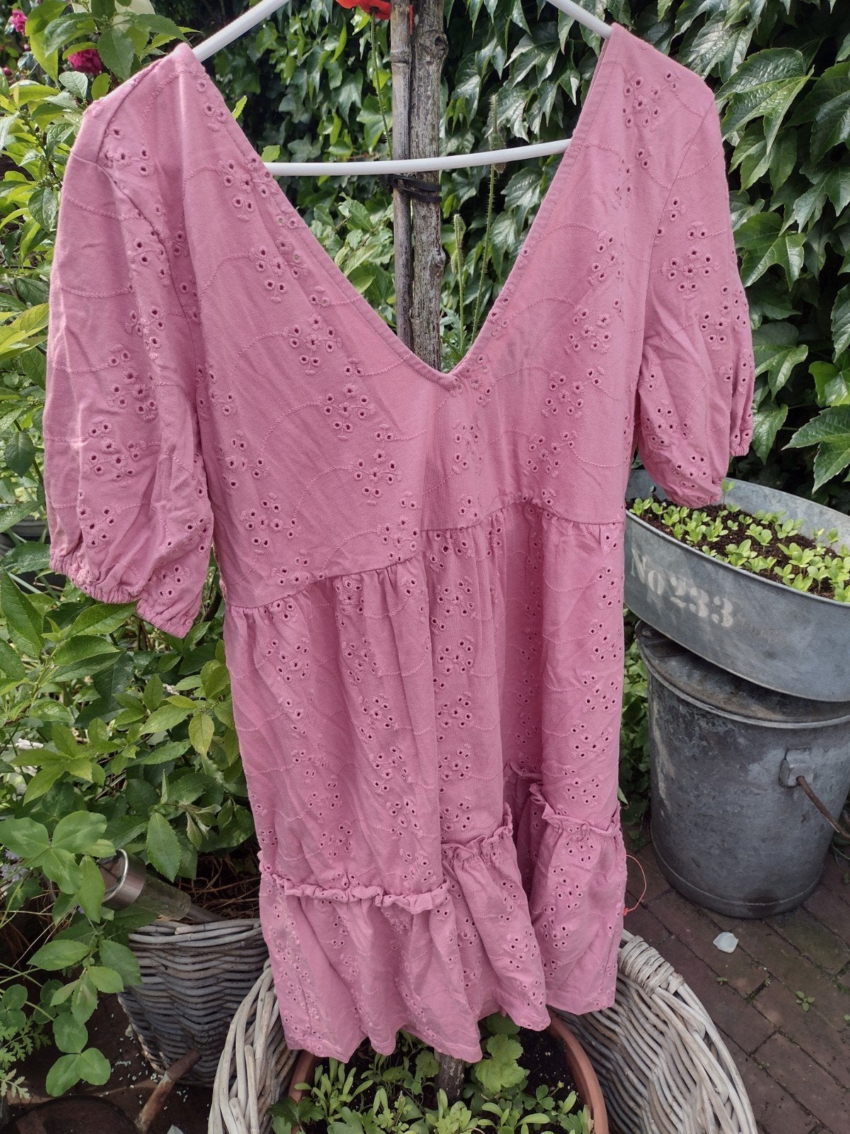 Broderie Roze Jurk met V-hals Only 38 40 42 M, Ophalen of Verzenden, Roze