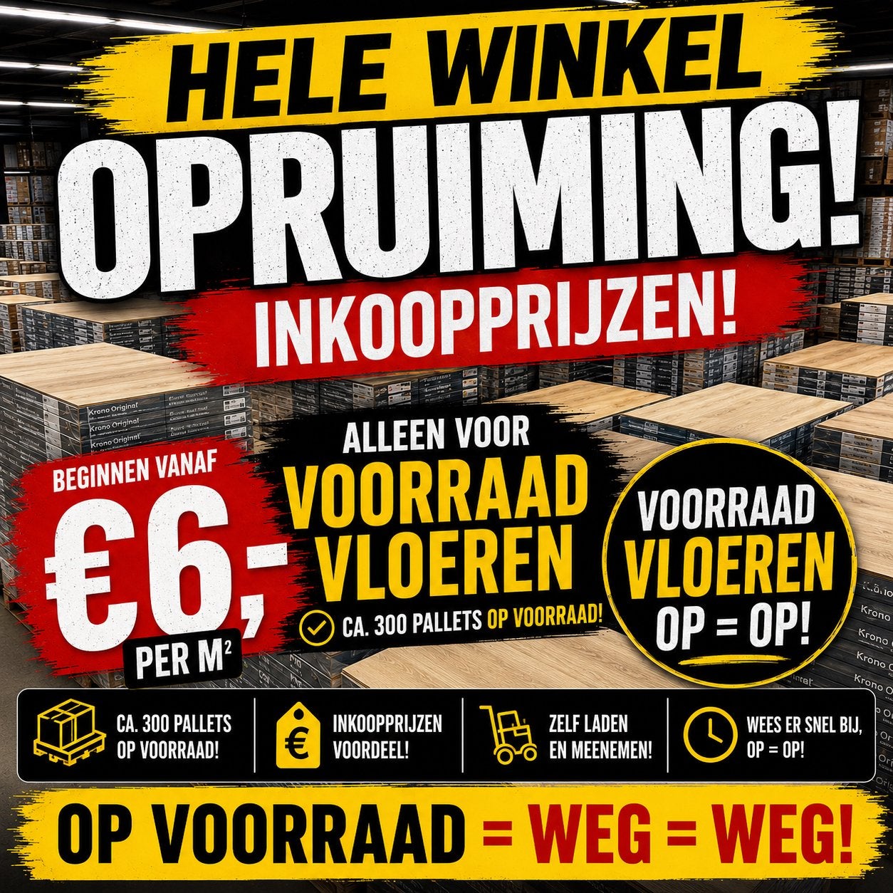 Grote voorraad laminaatvloeren - Winkelopruiming!, Ophalen, Nieuw, 10 m² of meer, 10 tot 30 cm