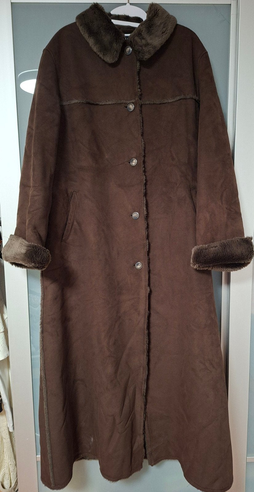 Vintage Maura Claudia Sträter, faux fur, lange jas maat 44, Kleding | Dames, Bruin, Maat 42/44 (L), Ophalen of Verzenden, Zo goed als nieuw