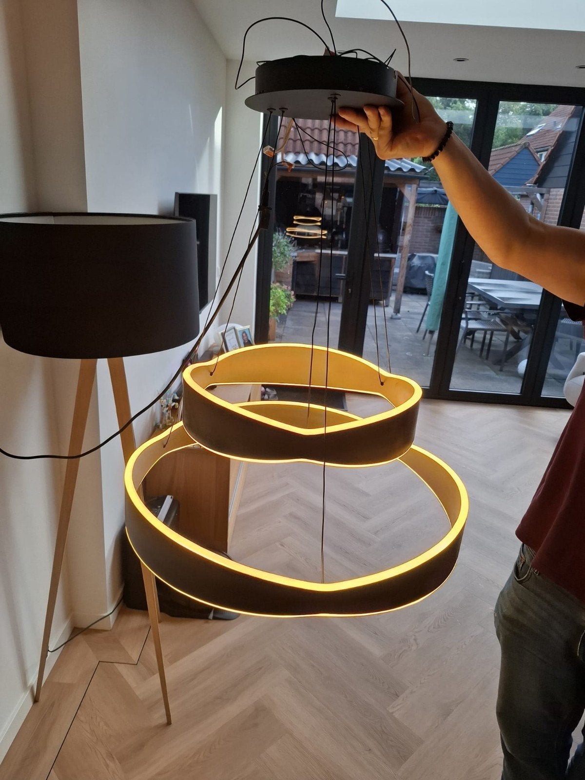 Moderne Industriële Onda Hanglamp Zwart Goud - Verstelbaar, Ophalen, Zo goed als nieuw, Metaal, Modern Industrieel
