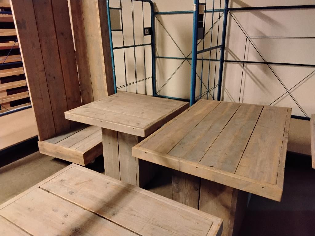 Steigerhout tafels, banken.  Second Life Wolvega., Tuin en Terras, Tuintafels, Gebruikt, Rechthoekig, Hout, Ophalen