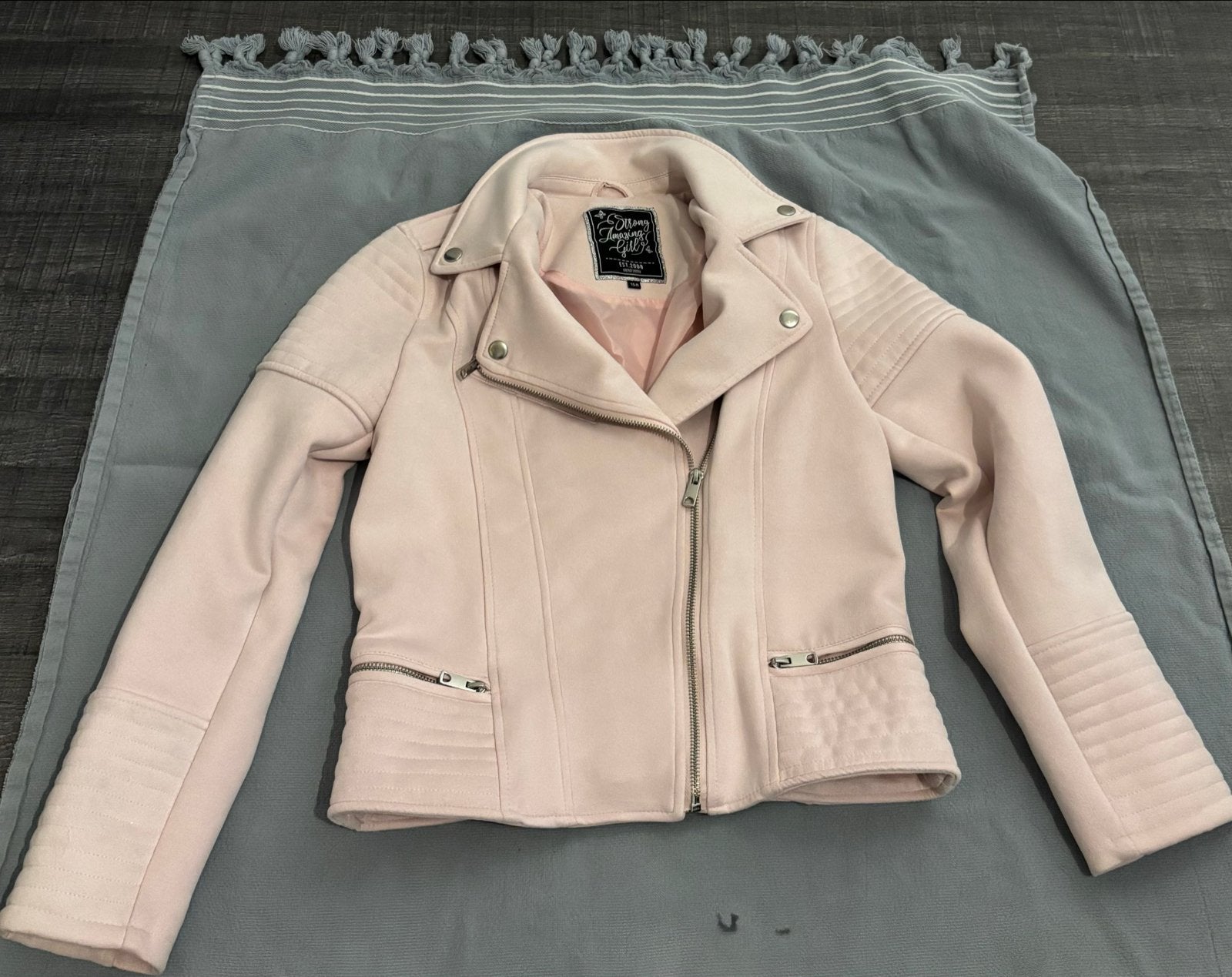 Roze bikerjack voor meisjes - Strong Amazing Girl, Ophalen of Verzenden, Zo goed als nieuw, Meisje