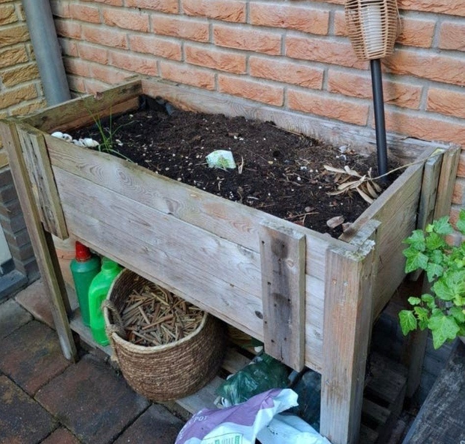 Houten plantenbak/ kruidenbak en opbergruimte, Tuin en Terras, Bloembakken en Plantenbakken, Ophalen, Gebruikt, 100 cm of meer