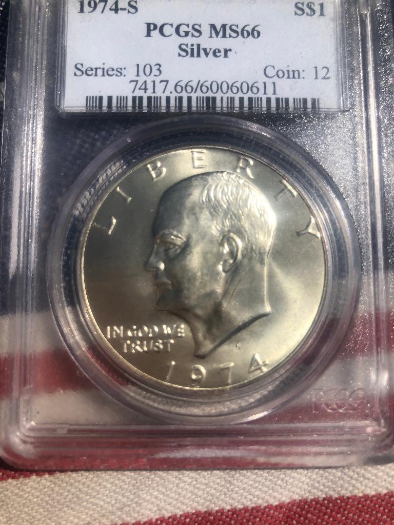 1974 Eisenhower Dollar MS 66 Graded  zilver, Ophalen of Verzenden, Noord-Amerika, Losse munt, Zilver