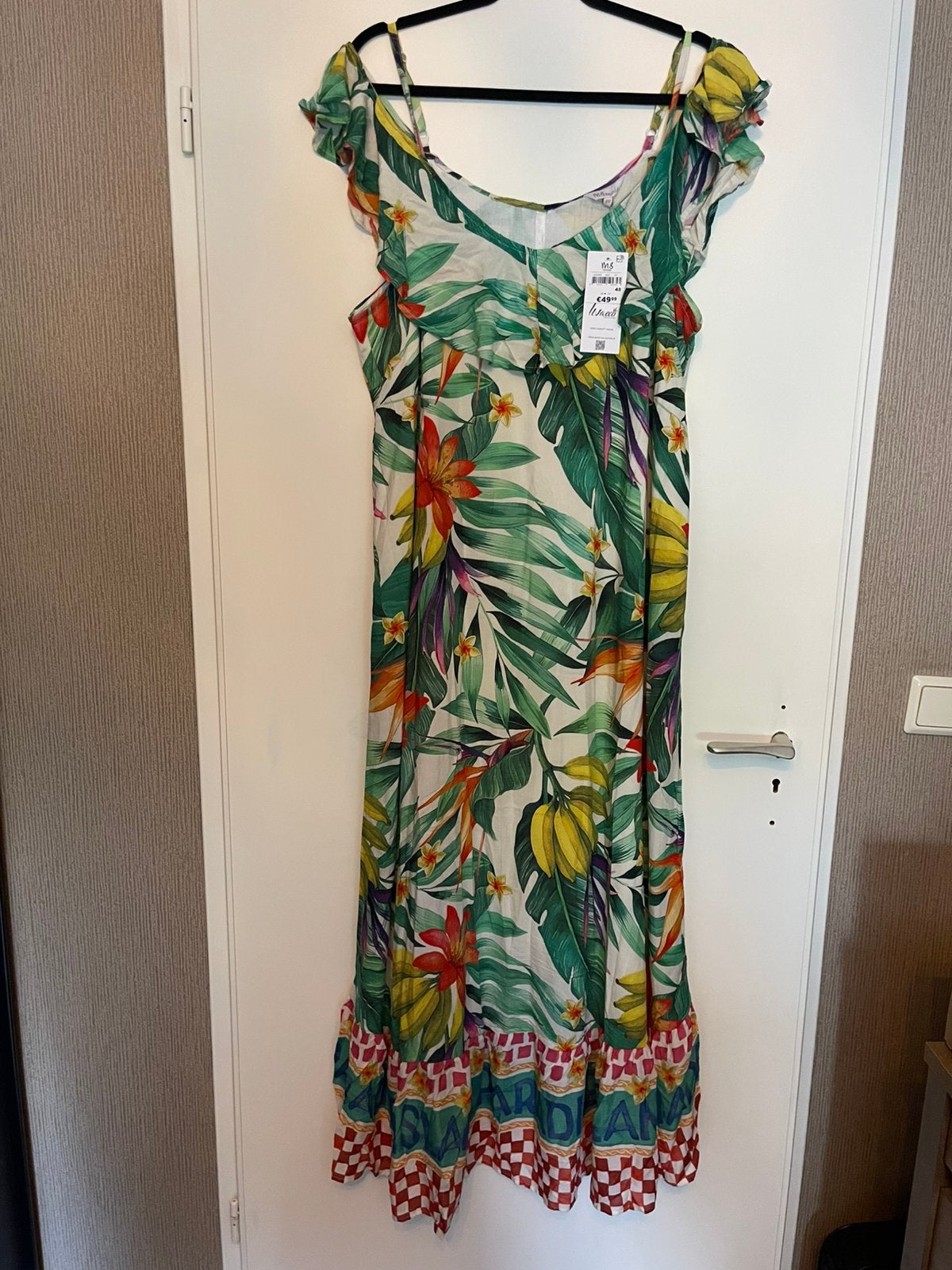 MS MODE maxi jurk met tropische print maat 46, Kleding | Dames, Grote Maten, Zo goed als nieuw, Jurk, Wit, Ophalen of Verzenden