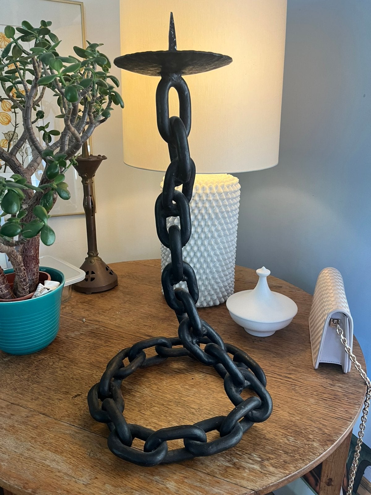 Grote vintage chainlink kandelaar, Antiek en Kunst, Antiek | Kandelaars, Ophalen, Koper of Brons