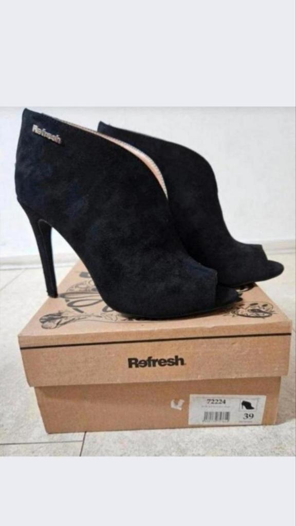 Refresh Zwarte Peep-Toe Enkellaarsjes - Maat 39, Zwart, Lage of Enkellaarzen, Nieuw, Ophalen of Verzenden