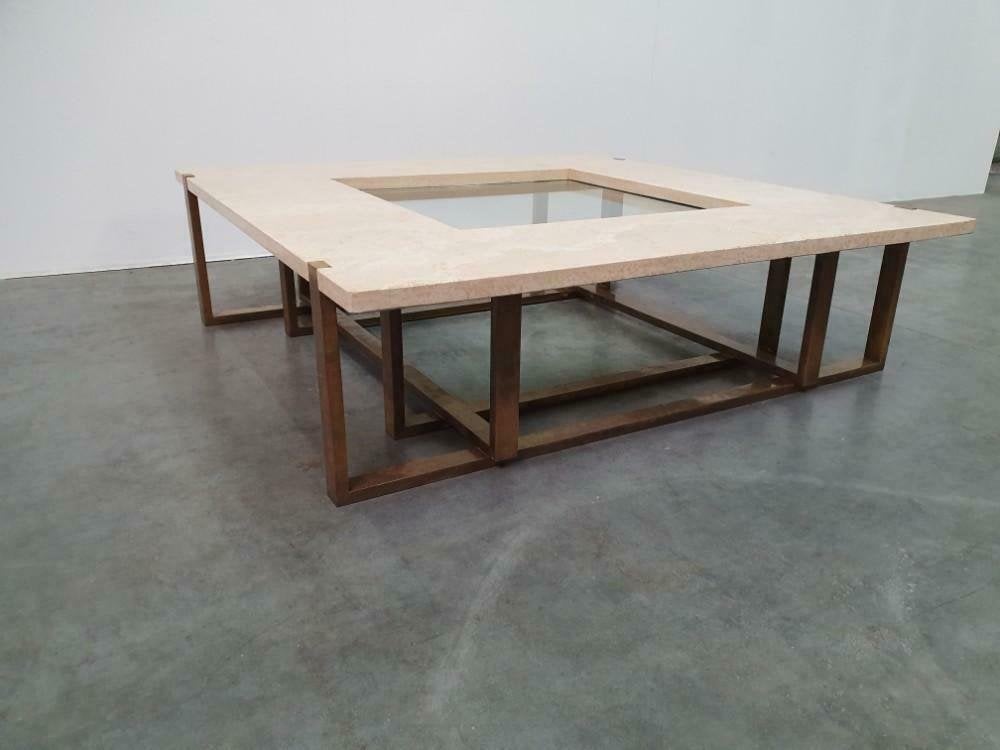 Maison Jansen travertin messing glas vintage 60's, Ophalen, Tafel, Gesigneerd