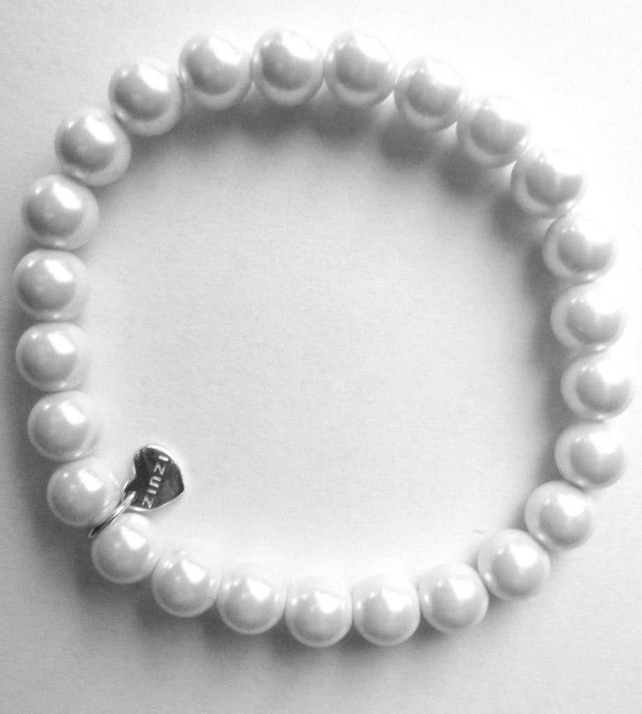 Zinzi Witte glas parel armband met zilveren hart bedeltje, Ophalen, Zo goed als nieuw, Wit, Zilver