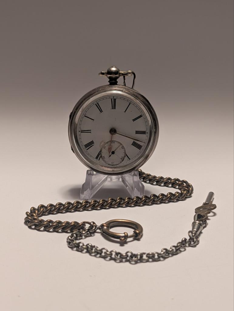 Antiek Zilveren Zakhorloge met Ketting., Sieraden, Tassen en Uiterlijk, Horloges | Antiek, Zakhorloge, Overige merken, Zilver