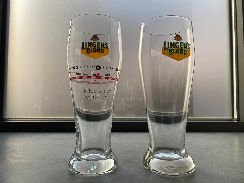 2 verschillende Lingens blond bierglazen, Verzamelen, Ophalen of Verzenden, Nieuw, Glas of Glazen, Heineken