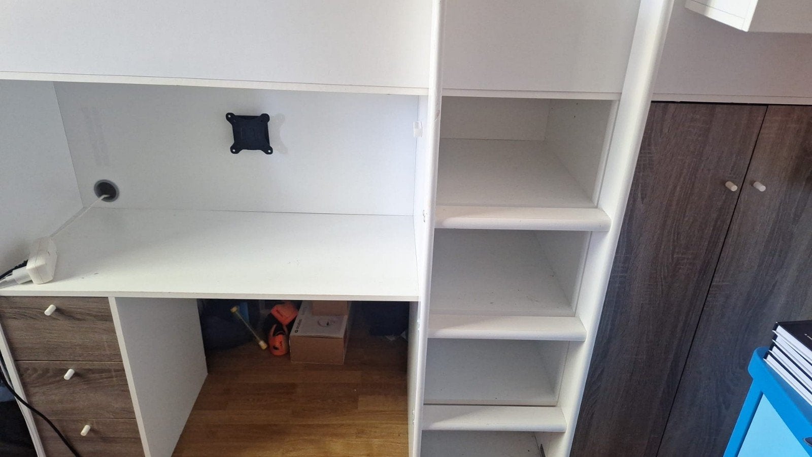 Eenpersoons hoogslaper met bureau en kast, Ophalen, Gebruikt, 90 cm, Eenpersoons
