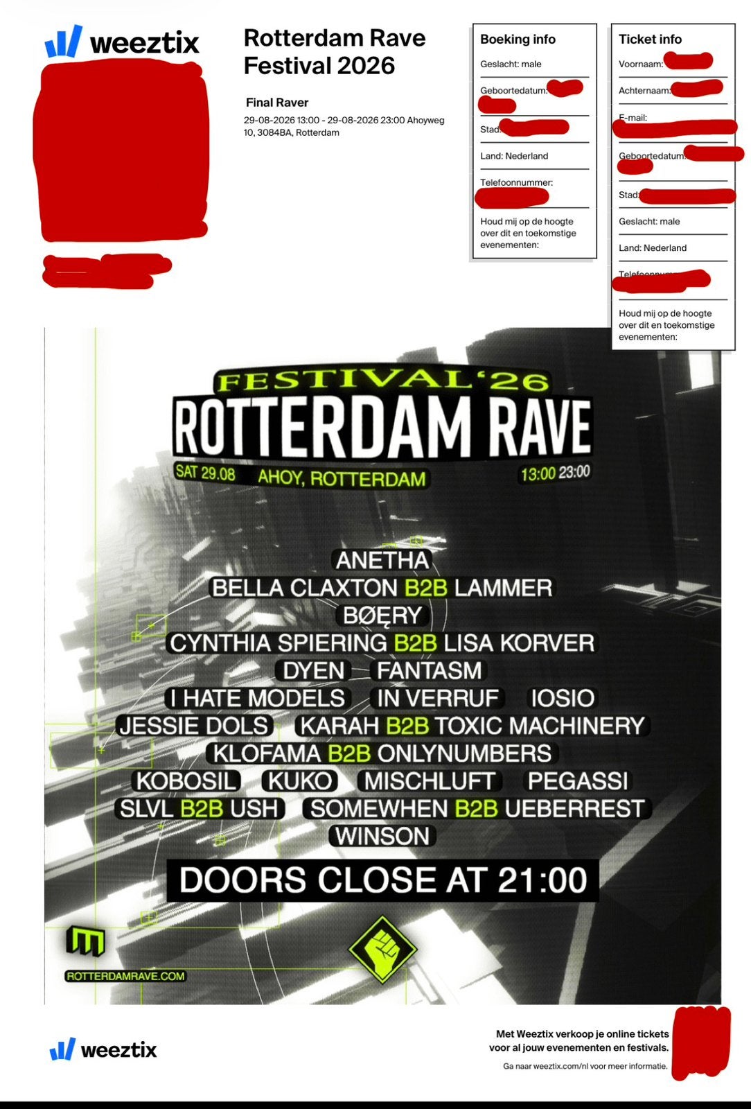 4x Rotterdam Rave Festival tickets, Drie personen of meer
