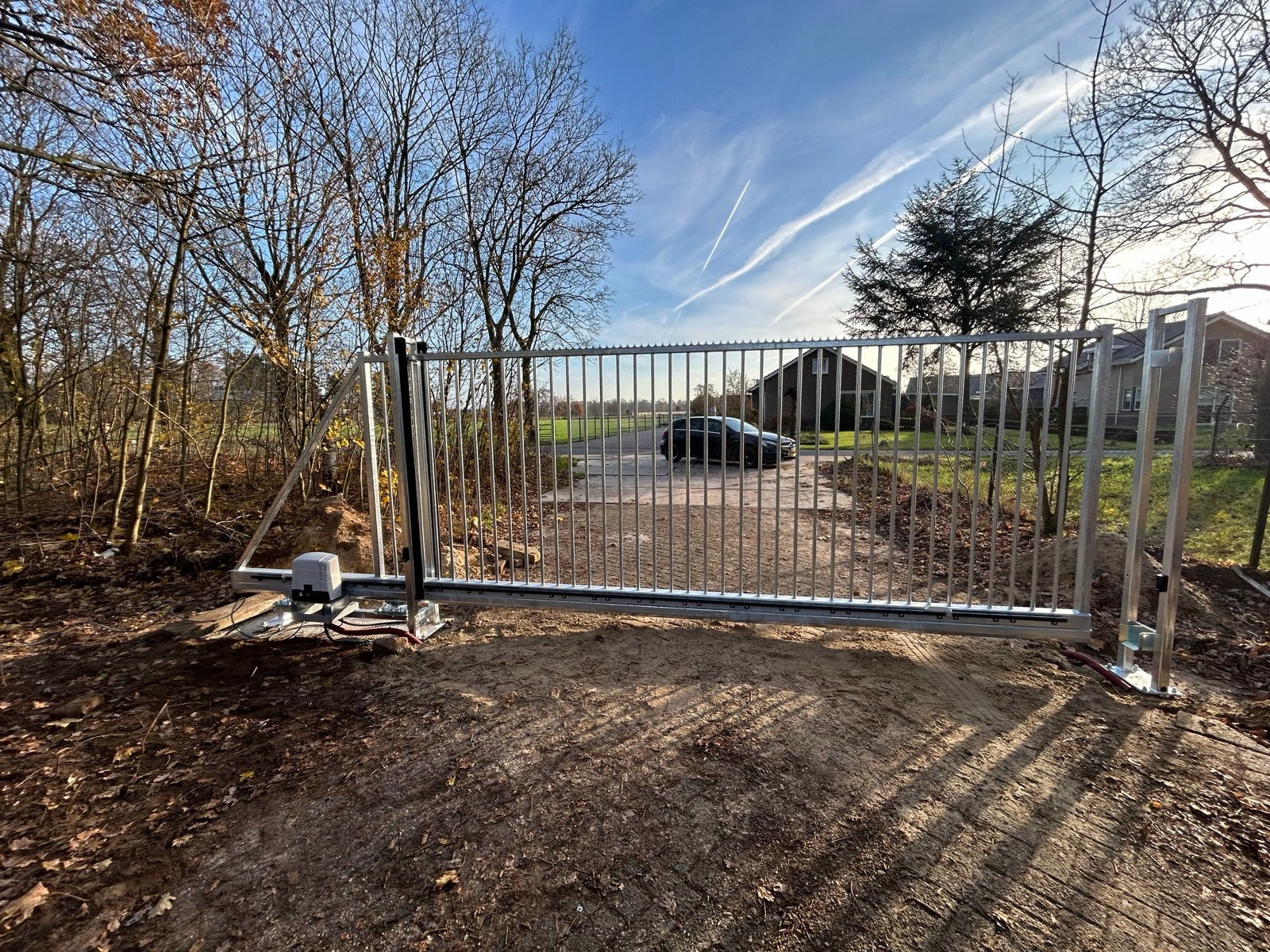 Elektrische Spijlen Poort verzinkt 500x200cm, Met poort, Zo goed als nieuw, IJzer, Spijlenhekwerk