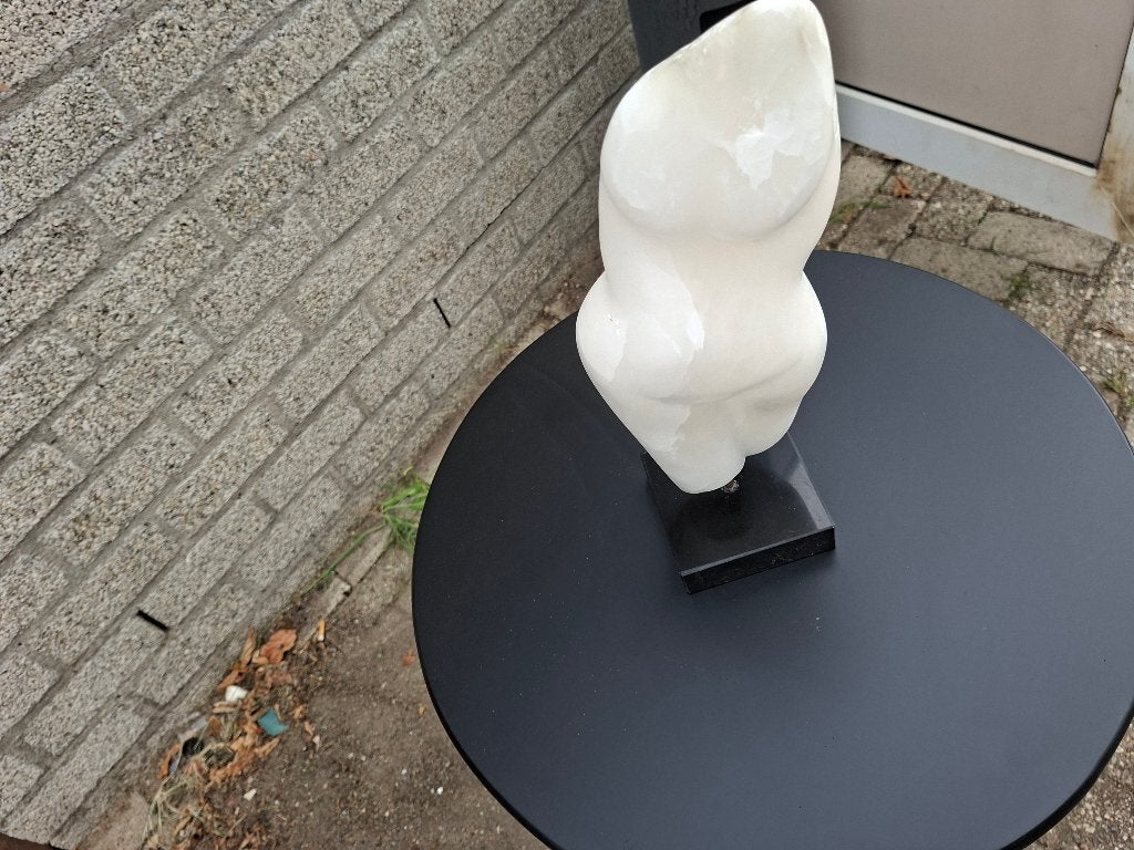 massief zware marmer torso vrouw op zwarte voet, Ophalen of Verzenden, Beeld