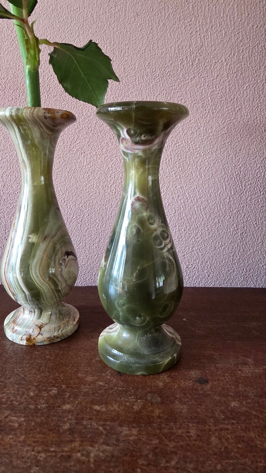 Vintage Marmeren Vaasjes - H13 Diameter 4,  groen, Ophalen of Verzenden