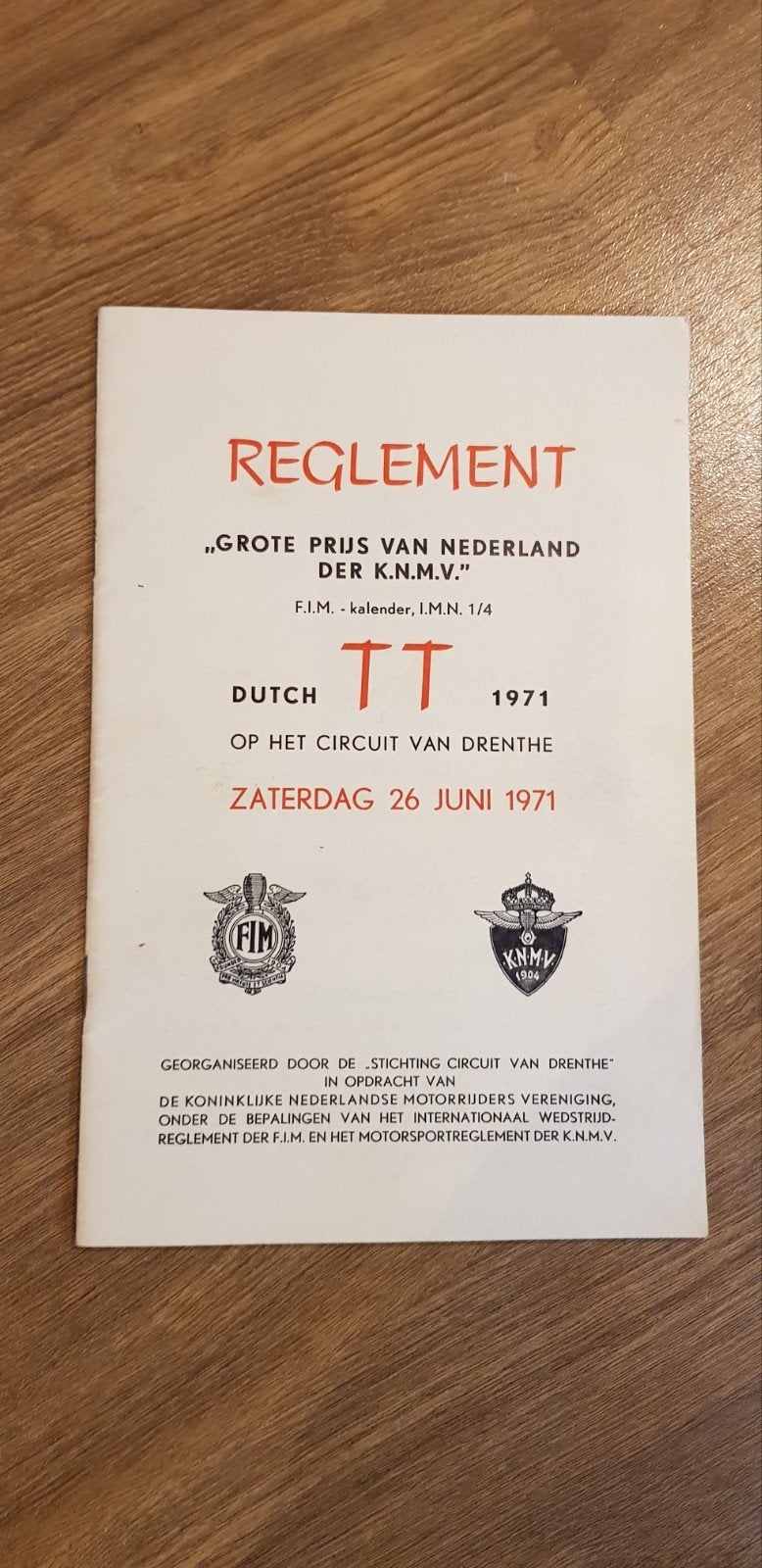 Reglement TT Assen 1971 Grote prijs van Nederland der KNMV, Verzamelen, Ophalen of Verzenden