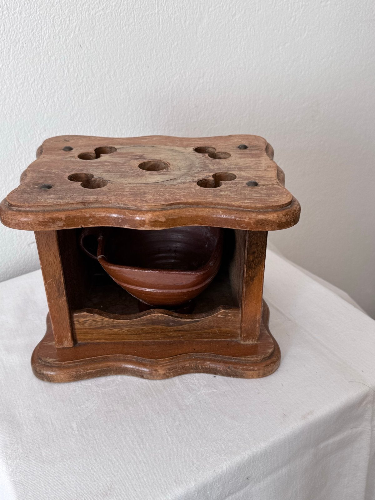Vintage houten stof, voetenwarmer met kolenbak, Antiek en Kunst, Ophalen of Verzenden