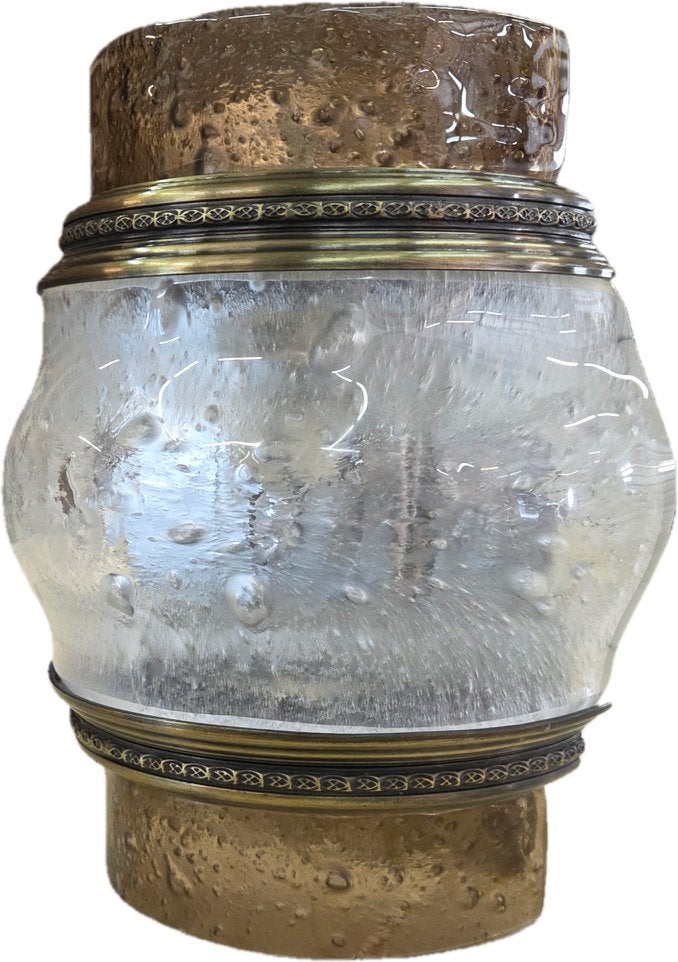 Vintage wandlamp met messing rand en bubbelglas, Ophalen, Metaal